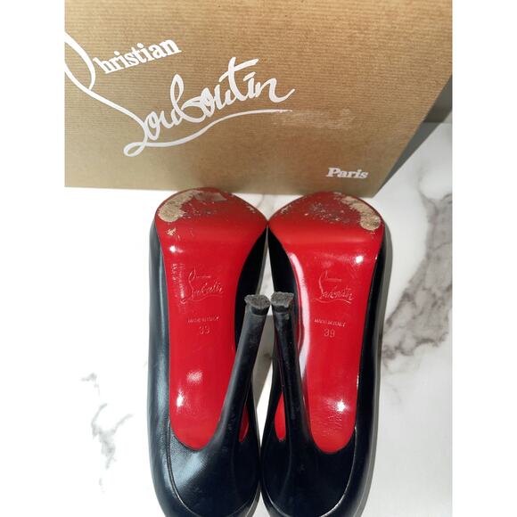 ChristianLouboutin Black Peep-Toe Stiletto Heels Size39 with Signature Red Soles - Picture 3 of 4